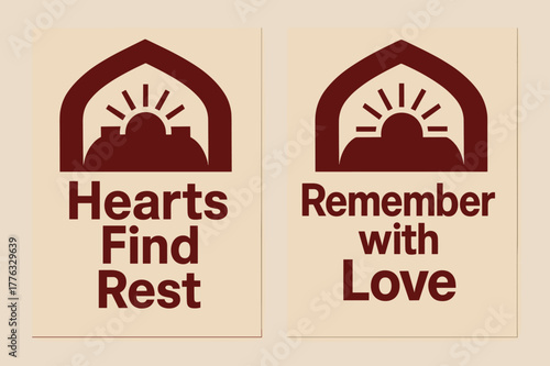 Morning Dhikr Banners. Morning Remembrance (Dhikr). Two vertical A6 banners with safe margins, centered composition, no elements touching edges, bauhaus,