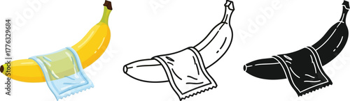 Banana with condom illustration safe sex awareness campaign