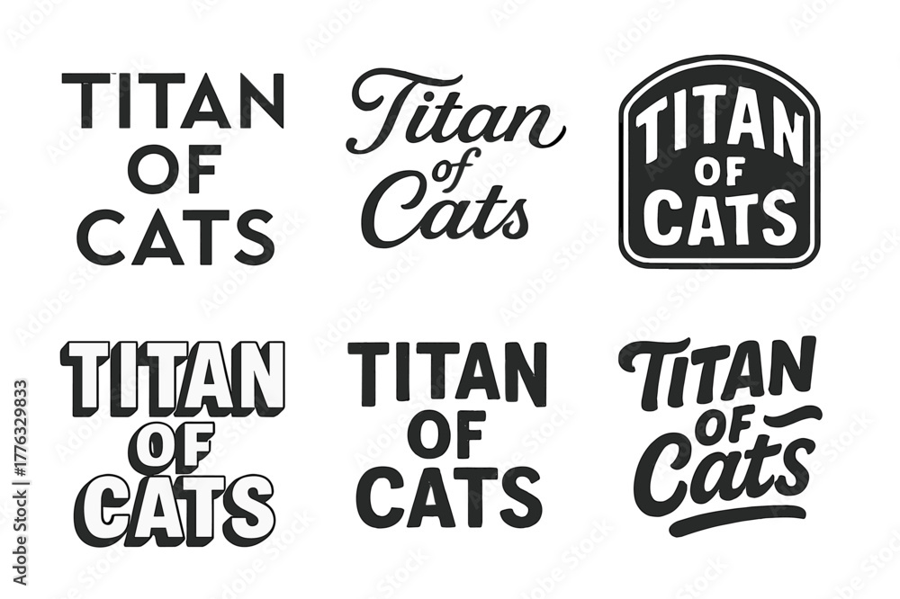 Fototapeta premium Creative Lettering Grid. Titan of Cats. Set lettering. harmonious lettering variations of the same emblematic concept (Abstract geometric letterforms, Elegant