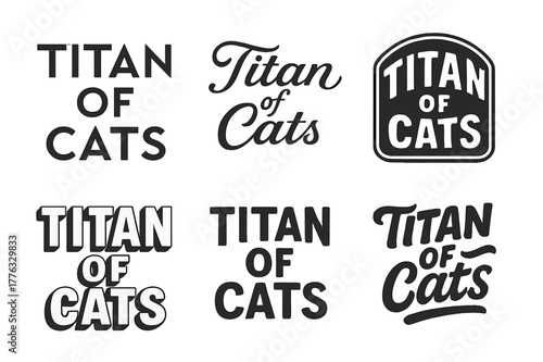 Creative Lettering Grid. Titan of Cats. Set lettering. harmonious lettering variations of the same emblematic concept (Abstract geometric letterforms, Elegant