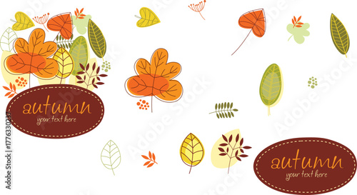 Whimsical autumn leaves and pumpkins with handwritten seasonal greetings