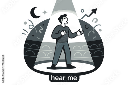 Spotlight Monologue. Amphitheater ? Spotlight Monologue. A lone actor stands center stage; a clean cone of light slices the dusk. Whispered caption ?hear me?