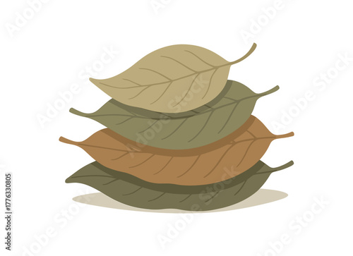 stack of dried leaves minimal composition natural beauty no outline flat vector illustration style isolated on white background muted tones