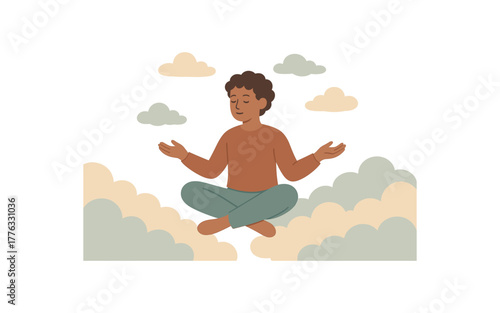 person floating clouds symbol of imagination and open thought no outline flat vector illustration style isolated on white background muted airy palette