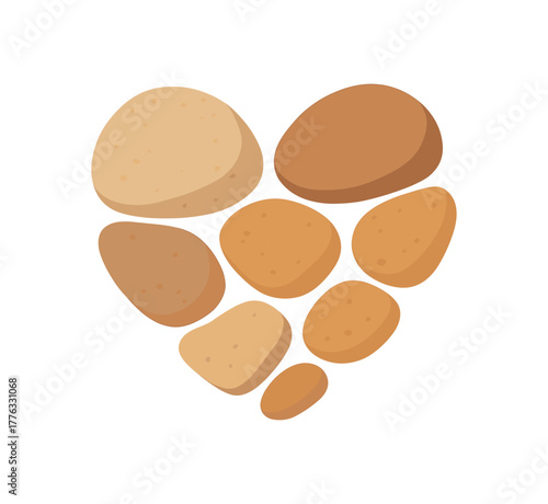 pebble heart shape composition symbol of care and simplicity no outline flat vector illustration style isolated on white background gentle earth tones