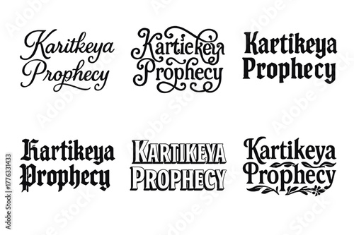 Harmonious Lettering Variations. Karitkeya Prophecy. Set lettering. harmonious lettering variations of the same emblematic concept, each with different