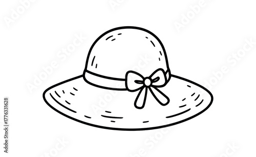 handdrawn cute doodle style summer sun hat vector line illustration