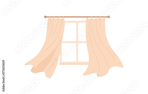 soft curtains moving breeze calm home air flow and freshness no outline flat vector illustration style isolated on white background gentle colors