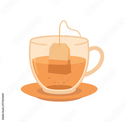 tea bag steeping slowly calm observation mindful patience no outline flat vector illustration style isolated on white background gentle warm hues
