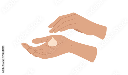 hand applying lotion minimal self care moment calm feeling no outline flat vector illustration style isolated on white background gentle beige tones
