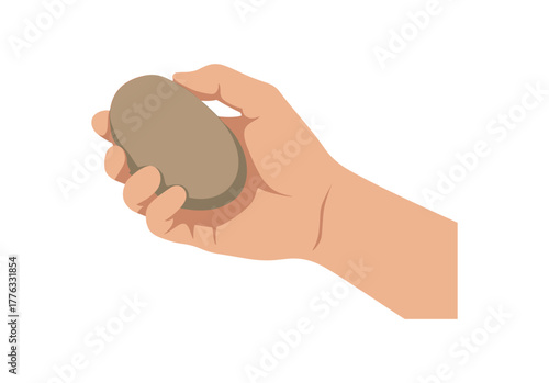 hand holding smooth stone tactile natural connection moment no outline flat vector illustration style isolated on white background soft natural tones