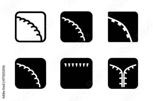 Pillowcase Seam Logos. Pillowcase seam. Set Logo of Pillowcase seam: stitched fabric edge detail. harmonious logo variations of the same emblematic concept,