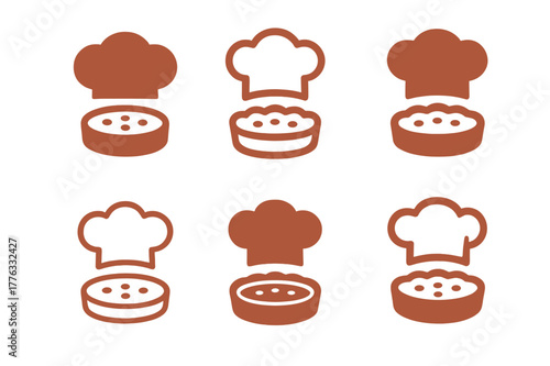 French Cuisine Logos. French cuisine. Set Logo of French cuisine: chef hat with quiche outline. harmonious logo variations of the same emblematic concept, each