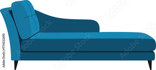 A blue chaise lounge with a pillow against a white background vector
