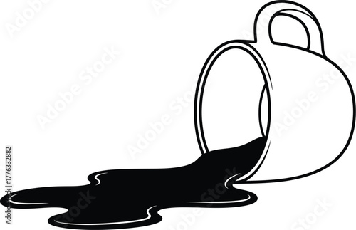Outline drawing of a tipped over coffee cup with spilled dark liquid