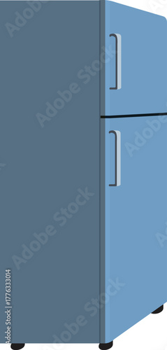 Sleek modern blue refrigerator with dual doors and silver handles, perfect for contemporary kitchens and home appliance concepts.