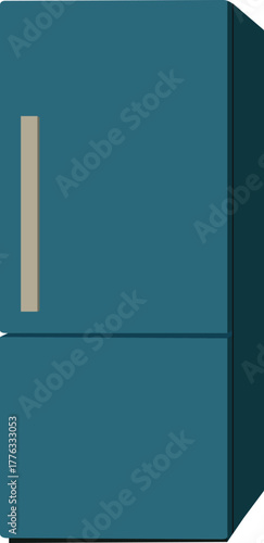 Sleek modern teal refrigerator with minimalist handle, perfect for contemporary kitchen design inspiration and appliance concepts.