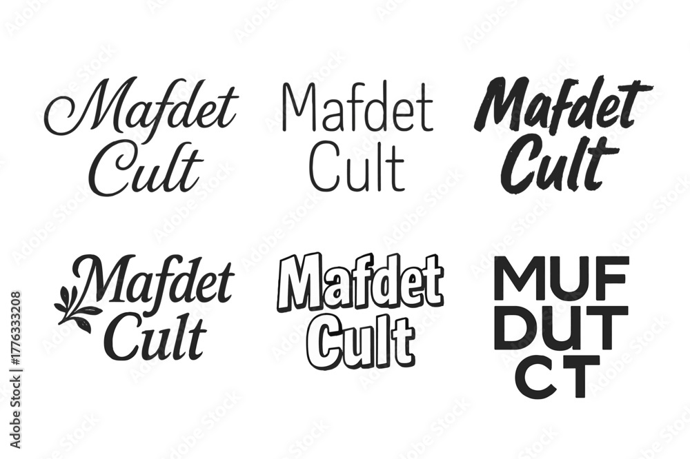 Fototapeta premium Mafdet Lettering Variations. Mafdet Cult. Set lettering. harmonious lettering variations of the same emblematic concept, each with different artistic