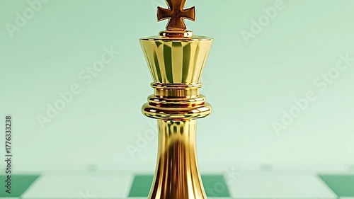 Golden king chess piece on chessboard strategy game competition concept