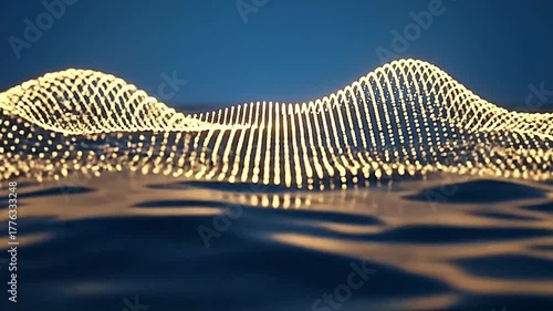 Abstract glowing waveform animation on water surface visual effects 4k