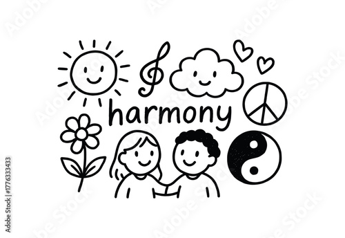 handdrawn cute doodle style harmony vector line illustration