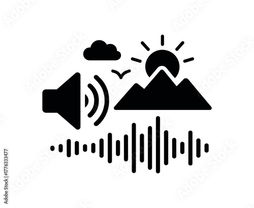 soundscape flat black solid vector illustration isolated on white background