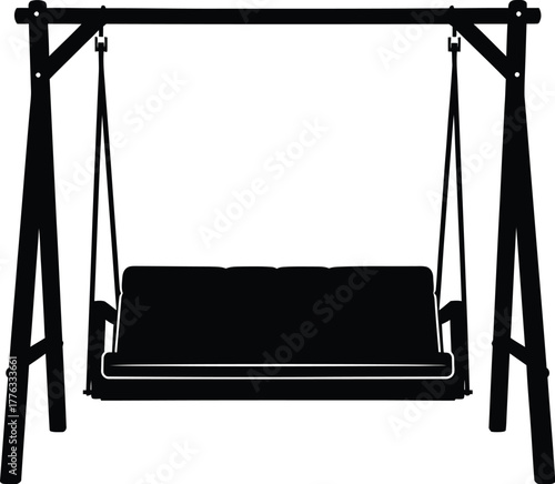 Silhouette of a porch swing with a sturdy frame and hanging chains