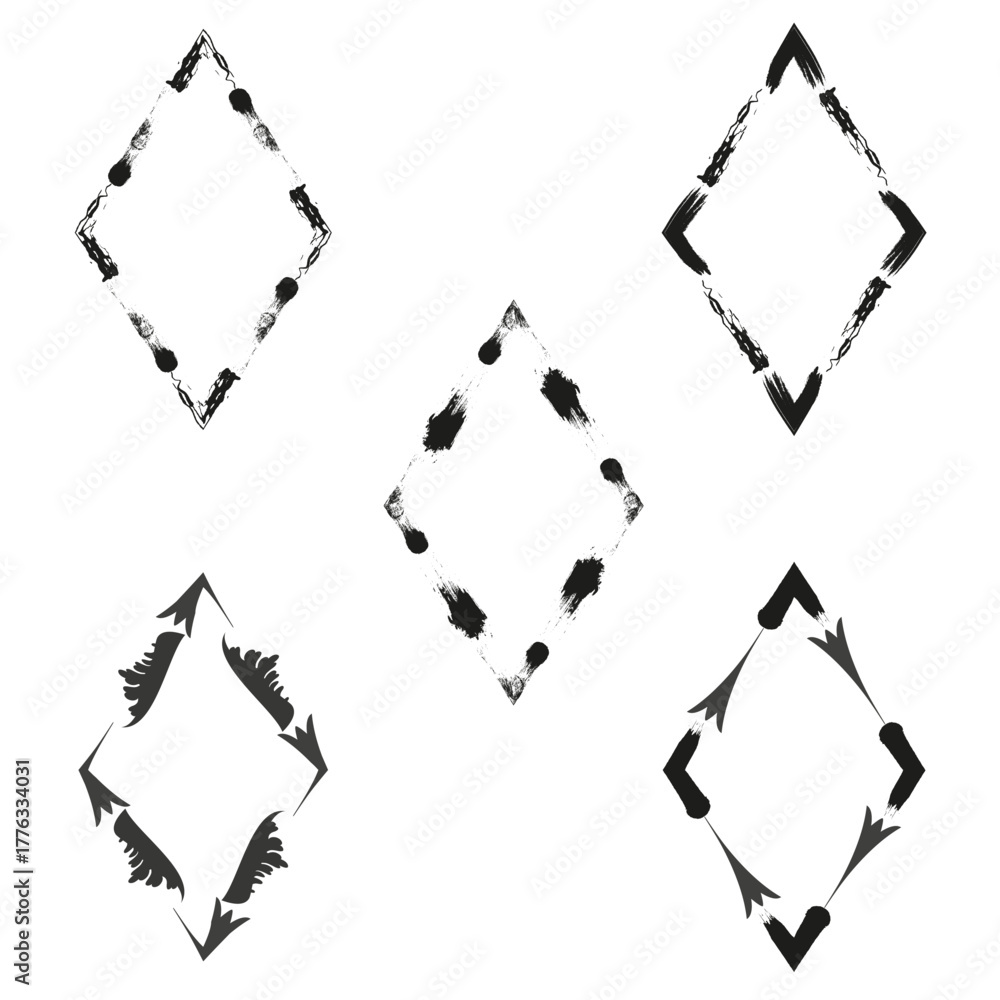 Naklejka premium Diamond frame icon. Black dot symbol. Minimalist outline detail. Vector frame emblem