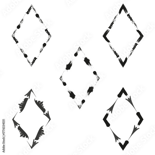 Diamond frame icon. Black dot symbol. Minimalist outline detail. Vector frame emblem