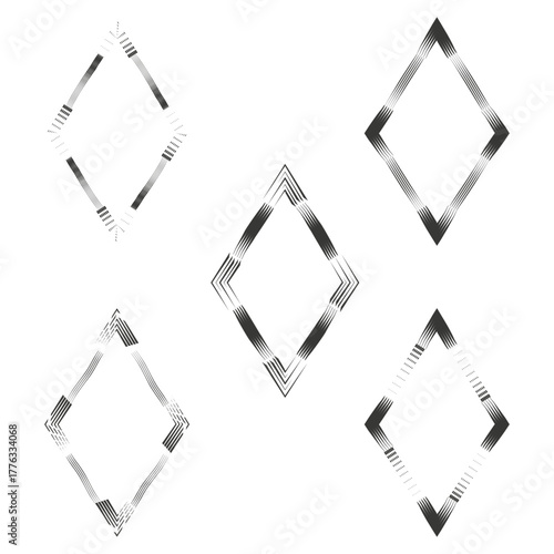 Diamond frame icon. Striped pattern symbol. Black outline detail. Vector frame emblem