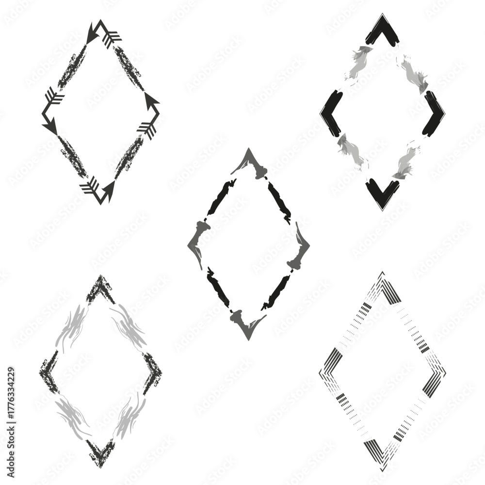 Fototapeta premium Grunge arrow frame. Diamond ink shape. Brush stroke border. Vector edgy design