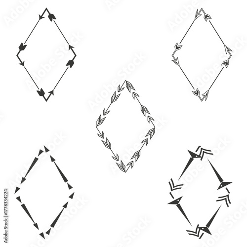 Arrow frame outline. Diamond direction shape. Geometric pointer border. Vector graphic frame