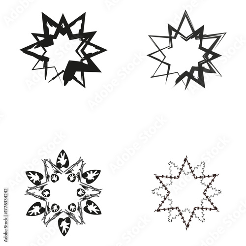 Star symbol illustration. Black abstract starburst. Decorative symmetrical shape. Vector design element