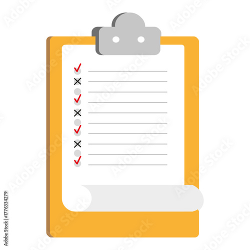 Clipboard icon. Yellow vector board. Paper note shape. White background figure