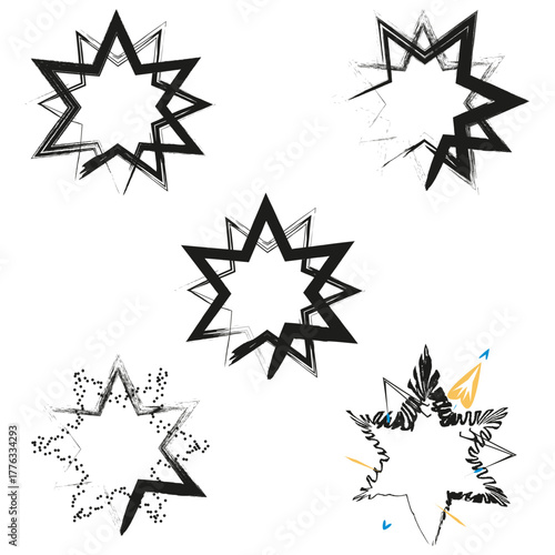 Star burst icon. Dynamic vector pattern. Black outline shape. White background display