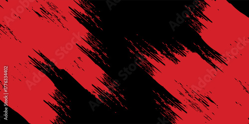 Abstract black and red grunge background with diagonal brush strokes and dynamic rough texture. Modern edgy vector design suitable for posters, sports themes, street art, and bold graphic projects.