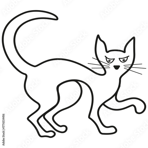 Cat silhouette icon. White vector figure. Black outline shape. White background illustration