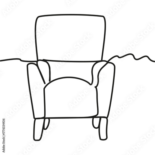 Armchair outline icon. Black vector figure. Simple contour shape. White background illustration