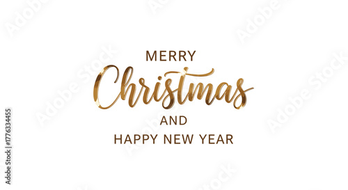Merry Christmas and Happy New Year greeting in elegant gold script  