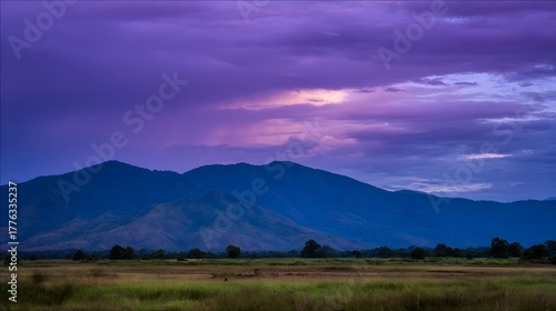 midgard. Dark purple storm clouds gathering before rainfall, dramatic sky formation, natural weather phenomenon. travel magazines, destination branding, designed for travel destination branding.