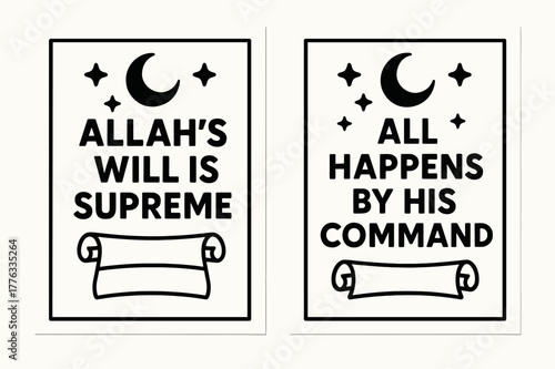 Divine Decree Banners. Divine Decree. Two vertical A6 banners with safe margins, centered composition, no elements touching edges, flat vector design, black