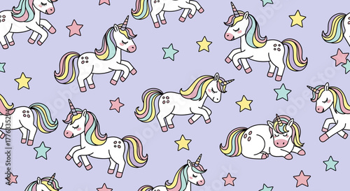 Enchanting Unicorns and Pastel Stars Seamless Pattern Design for Children's Products