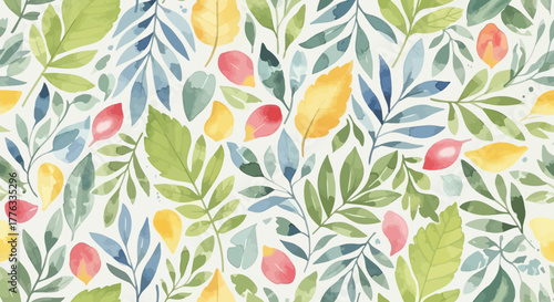 Elegant watercolor leaves and petals seamless pattern for textile and surface design applications