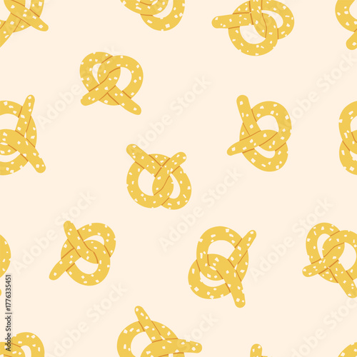 Bavarian pretzel seamless pattern. Cute bakery seamless print background for textile wrap fabric