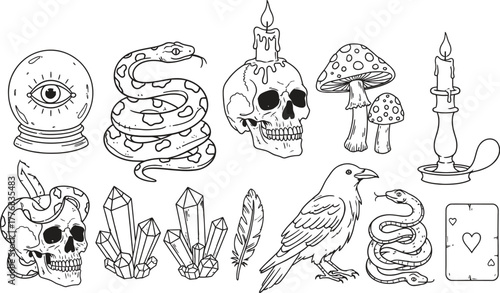 Witchcraft symbols and magic elements vector illustration art