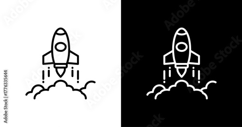 Rocket Ship  White Icon Set Design