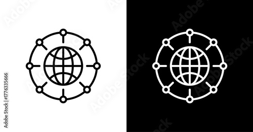 Globe Connection  White Icon Set Design