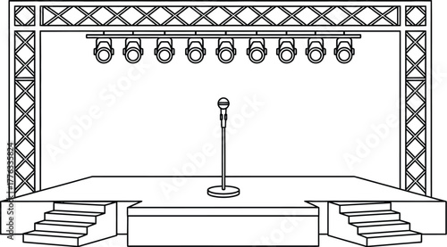 Stage design outline with microphone and lighting for event use