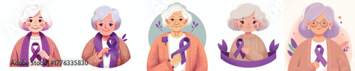 vector of a grandmother holding a purple ribbon