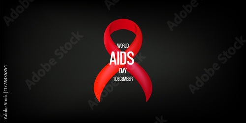 World AIDS DAY 1 december banner with text and red ribbon on grey background.. World HIV awareness day 1 December. Red ribbon with text isolated on grey background. World AIDS Day poster